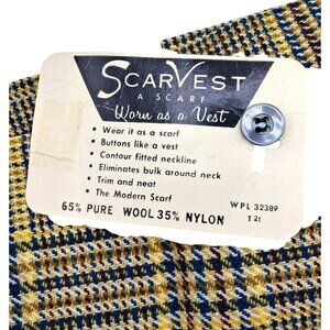 Vintage Scarvest‎ Wool Nylon Plaid Scarf Vest Convertible Accessory Multi Button